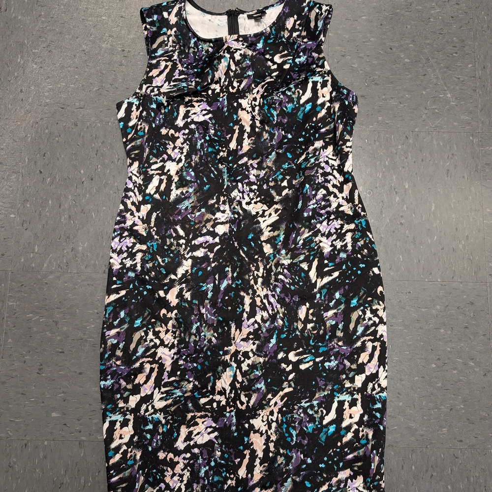 Massimo Black and Purple Abstract Midi Dress